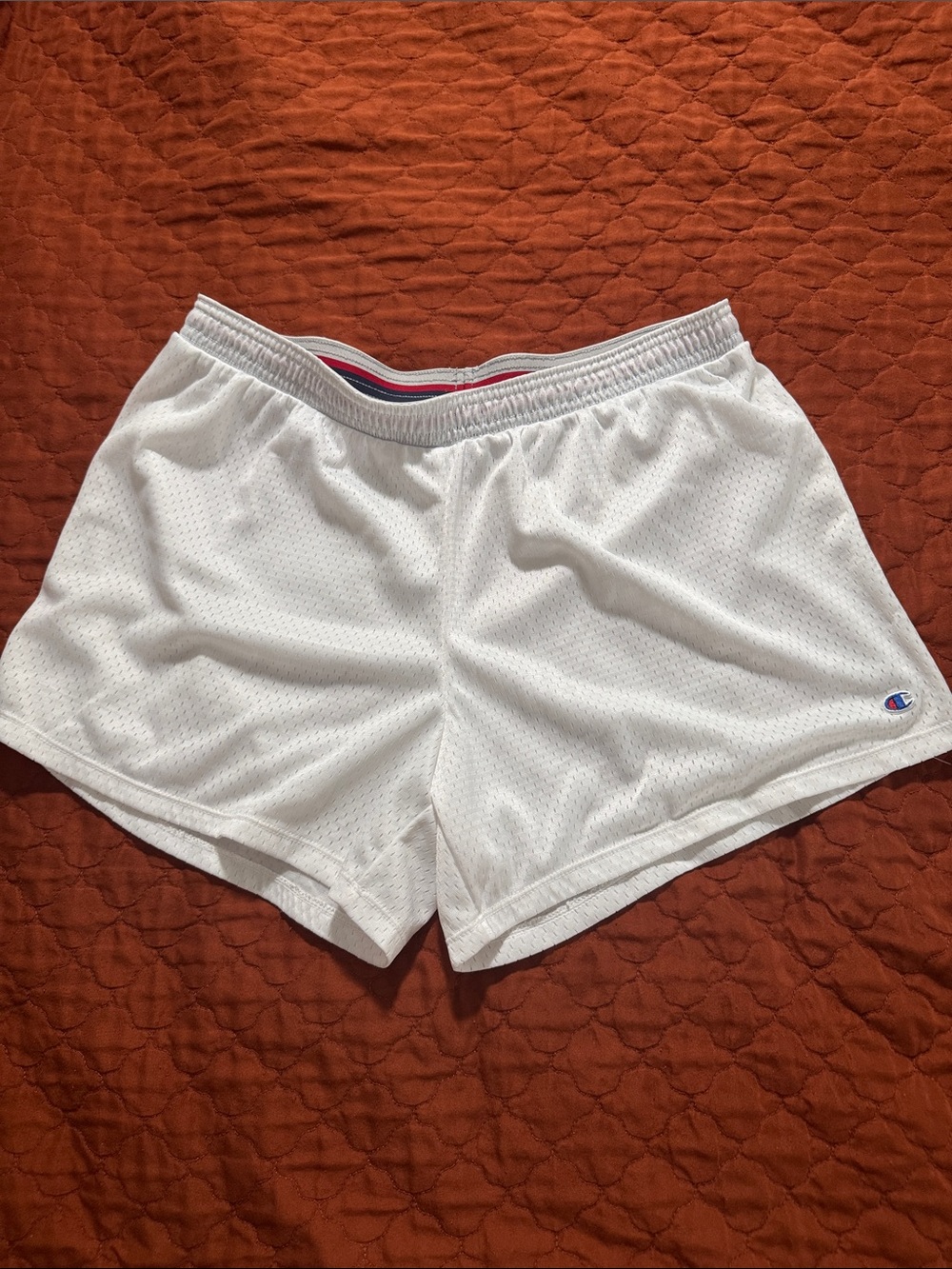 Champion Women's White Mesh Athletic Shorts with Elastic Waistband